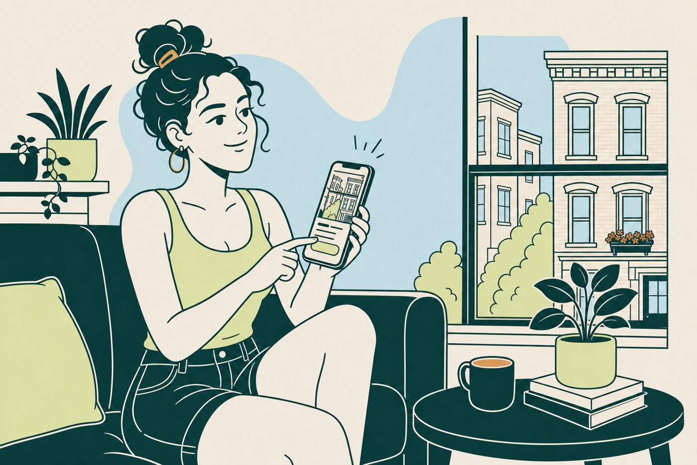 Illustration: homeowner reaching out on her phone